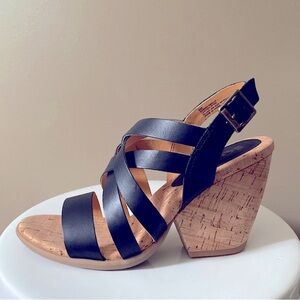 KORK EASE NEDRA STRAPPY LEATHER SANDALS COMFORT CORK RESORT TRAVEL Black Tan 9